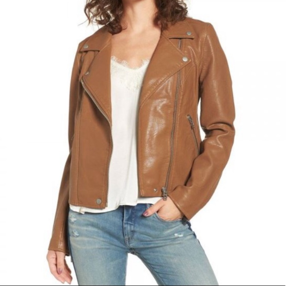 Andrew Marc NEW Faux Leather Moto Jacket Beige - Picture 1 of 5